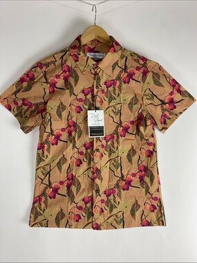 New David Shepard Hawaiian Aloha Beige Shirt Men’s Size Medium